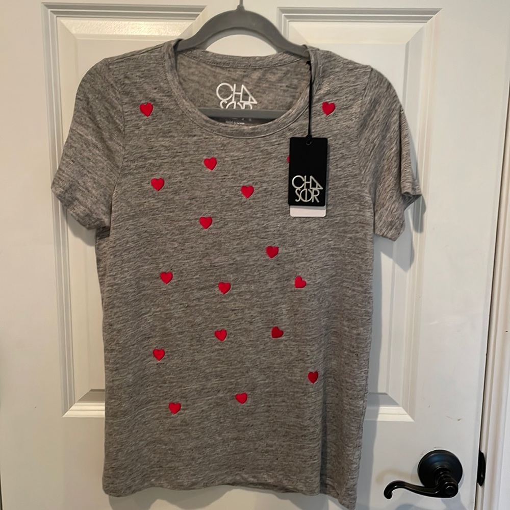 Chaser tee - gray with red hearts on front. Medium. NWT